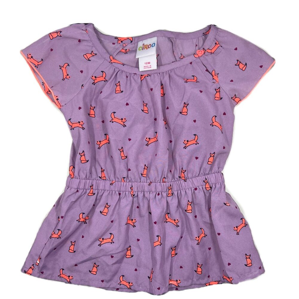 Girls Circo Short Sleeve Purple Kitty Blouse | 12 Month